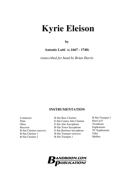 Kyrie Eleison Concert Band Medium Easy Score Parts License To Copy Page 2