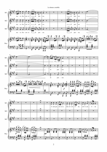 La Donna E Mobile Three Part Harmony And Piano Part For Three Tenors Page 2