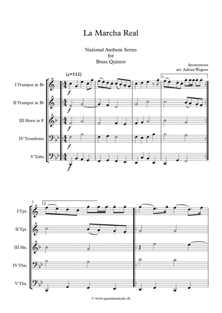 La Marcha Real National Anthem Of Spain Brass Quintet Arr Adrian Wagner Page 2