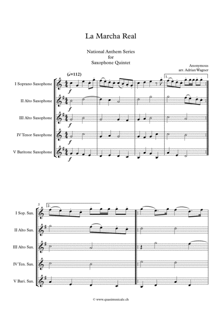 La Marcha Real National Anthem Of Spain Saxophone Quintet Arr Adrian Wagner Page 2