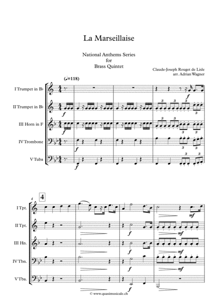 La Marseillaise National Anthem Of France Brass Quintet Arr Adrian Wagner Page 2