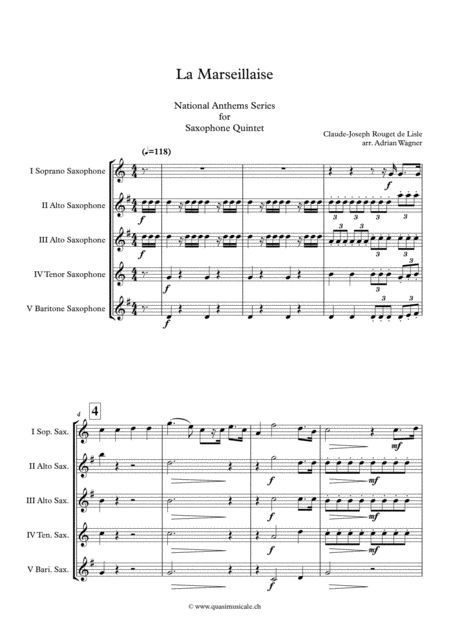 La Marseillaise National Anthem Of France Saxophone Quintet Arr Adrian Wagner Page 2