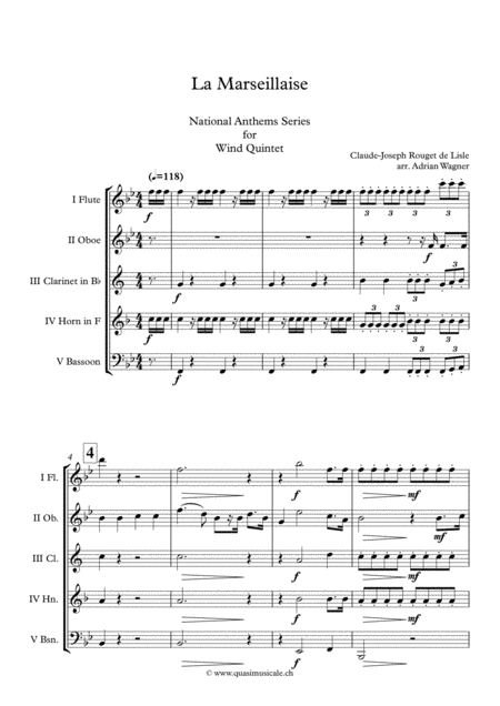 La Marseillaise National Anthem Of France Wind Quintet Arr Adrian Wagner Page 2