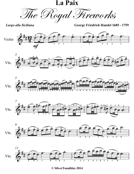 La Paix Largo Alla Siciliana Royal Fireworks Easy Violin Sheet Music Page 2