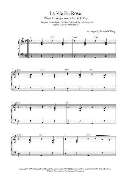 La Vie En Rose Flute And Piano With Piano Acccompaniment Part Page 2