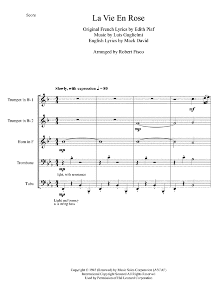 La Vie En Rose For Brass Quintet Page 2