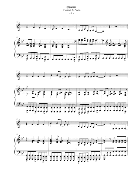 Lady Gaga Applause For Clarinet Piano Page 2