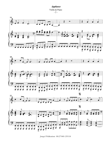 Lady Gaga Applause For Violin Piano Page 2