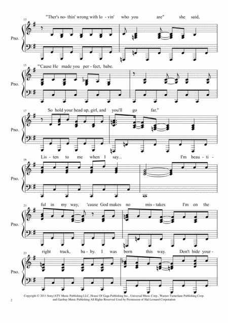 Lady Gaga Born This Way Piano Sheet Page 2