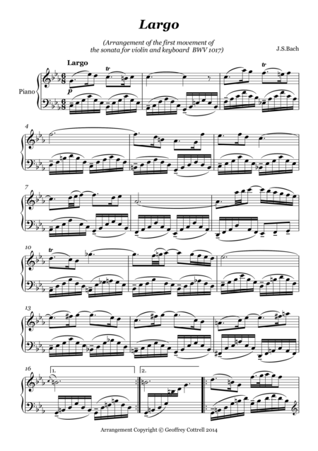 Largo By Js Bach Arranged For Piano Page 2