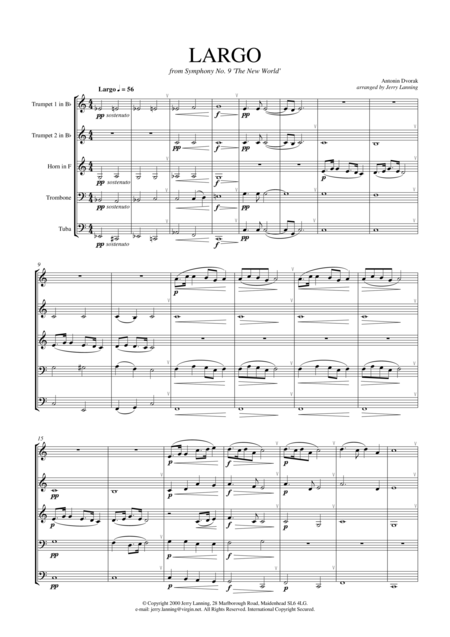 Largo From The New World Symphony Brass Quintet Page 2