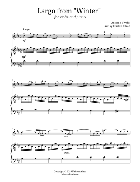 Largo From Winter For Violin And Piano Page 2
