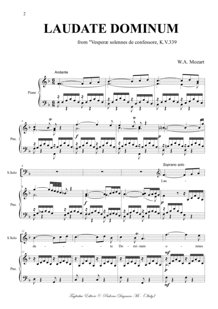 Laudate Domunim Mozart For Soprano Satb Choir And Piano With Piano Part Page 2