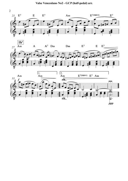 Lauro Antonio Valse Venezolano No 2 In E Minor Arr In Am For Easy G Clef Piano Harp Gcp Gch Including Separate Lead Sheet Page 2