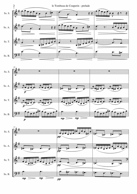 Le Tombeau De Couperin Maurice Ravel Prlude Arrangement For Saxophone Quartet M Loridan Full Score Parts Page 2