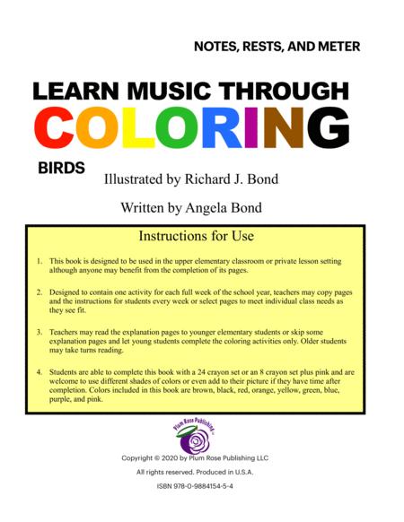 Learn Music Through Coloring Birds Notes Rests And Meter Page 2