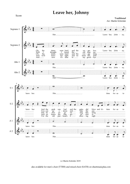 Leave Her Johnny Ssaa Sea Shanty Arranged For Womens Choir As Performed By Die Blowboys Page 2