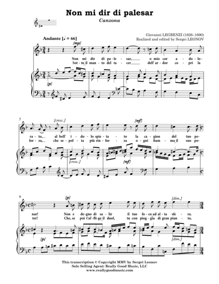 Legrenzi Giovanni Non Mi Dir Di Palesar Canzona Arranged For Voice And Piano D Minor Page 2