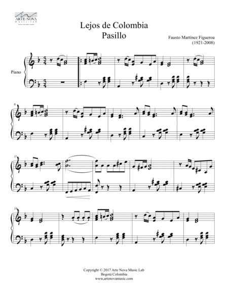 Lejos De Colombia Pasillo For Piano Page 2
