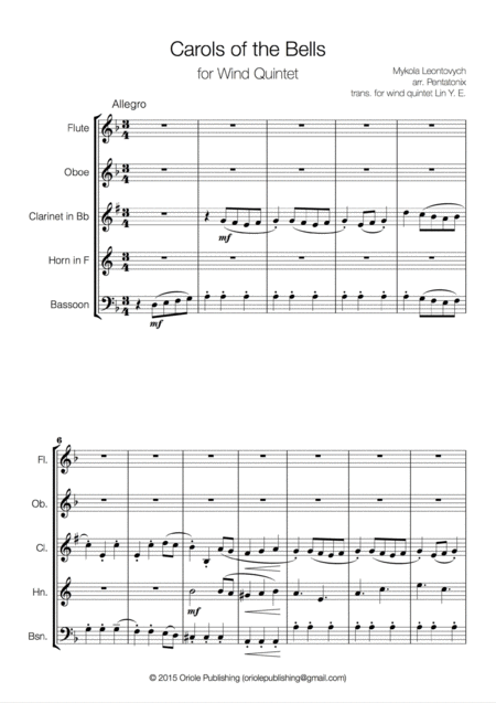 Leontovych Carols Of The Bells For Wind Quintet Page 2