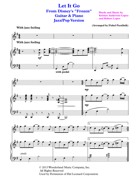 Let It Go From Frozen For Guitar And Piano Jazz Pop Version Page 2