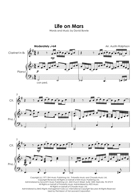 Life On Mars Clarinet And Piano Page 2