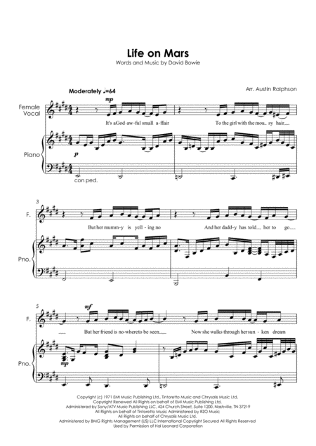 Life On Mars Female Solo Voice And Piano Page 2