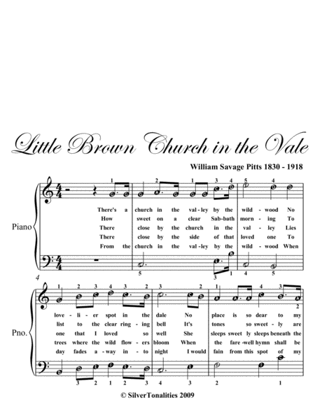 Little Brown Church In The Vale Easy Piano Sheet Music Page 2