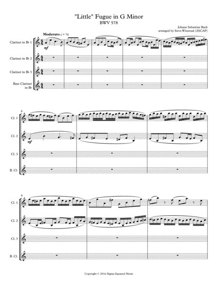 Little Fugue In G Minor Bwv 578 For Clarinet Quartet Or Choir Page 2