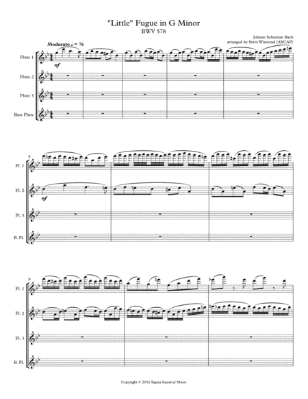 Little Fugue In G Minor Bwv 578 For Flute Quartet Or Choir Page 2