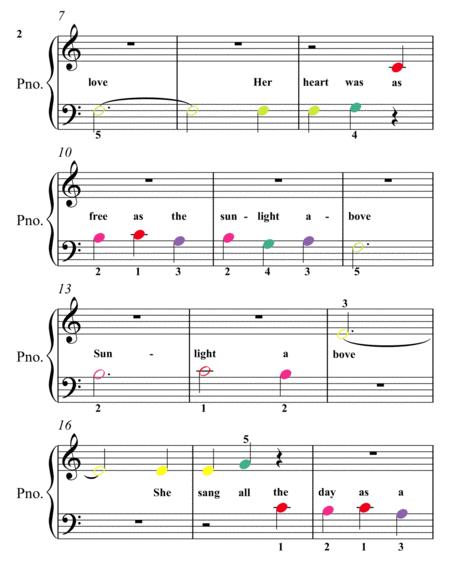 Little Red Riding Hood Waltz Beginner Piano Sheet Music With Colored Notes Page 2