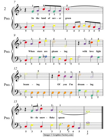 Little Snowflake Easy Piano Sheet Music With Colored Notes Page 2