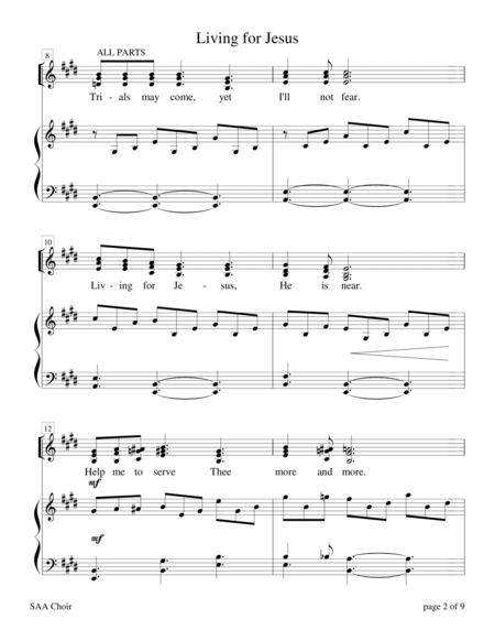 Living For Jesus For Saa Choir With Piano Accompaniment Page 2