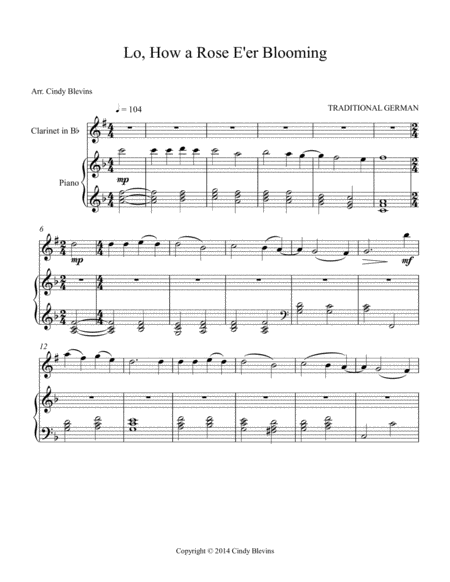 Lo How A Rose E Er Blooming Arranged For Piano And Bb Clarinet Page 2