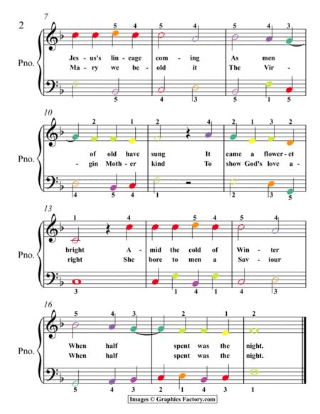 Lo How A Rose Ever Blooming Easiest Piano Sheet Music With Colored Notes Page 2