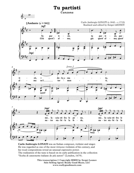 Lonati Carlo Ambrogio Tu Partisti Canzona Arranged For Voice And Piano E Minor Page 2