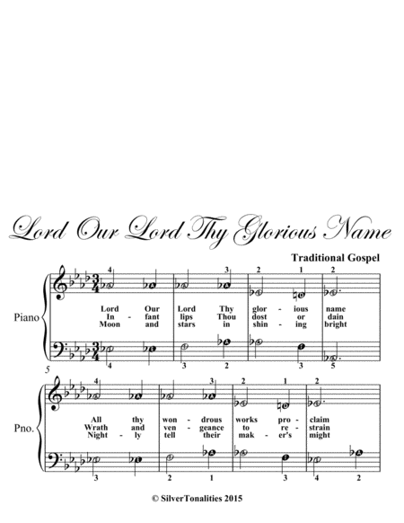 Lord Our Lord Thy Glorious Name Easy Piano Sheet Music Page 2