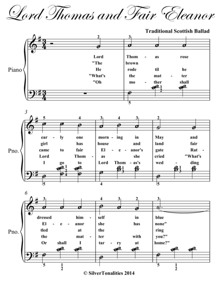 Lord Thomas And Fair Eleanor Easy Elementary Piano Sheet Music Page 2