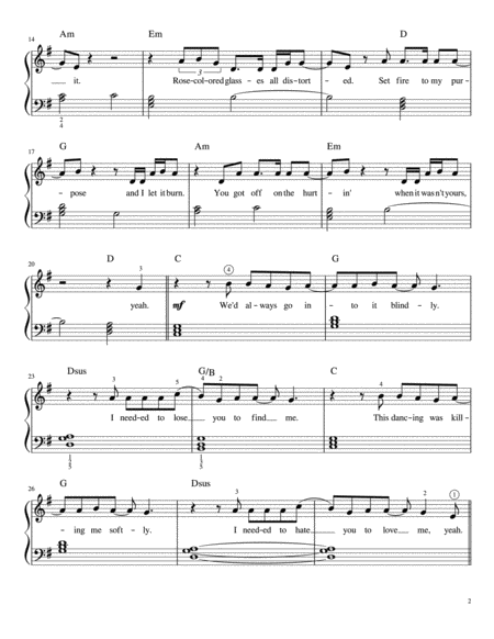 Lose You To Love Me Easy Piano Page 2