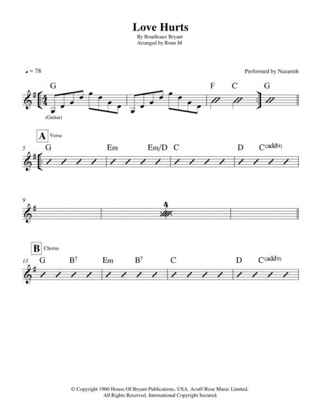 Love Hurts Lead Sheet Performed By Nazareth Page 2