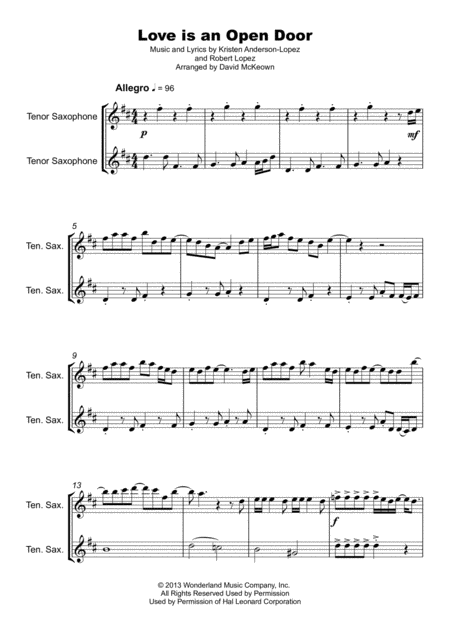 Love Is An Open Door Duet For Two Tenor Saxophones Page 2