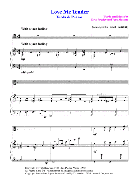 Love Me Tender For Viola And Piano Page 2