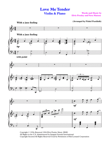 Love Me Tender For Violin And Piano Page 2