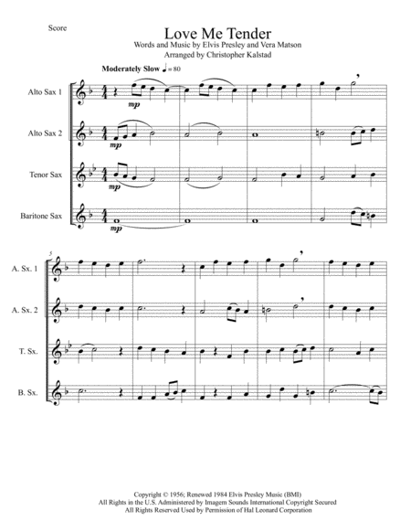 Love Me Tender Saxophone Quartet Page 2