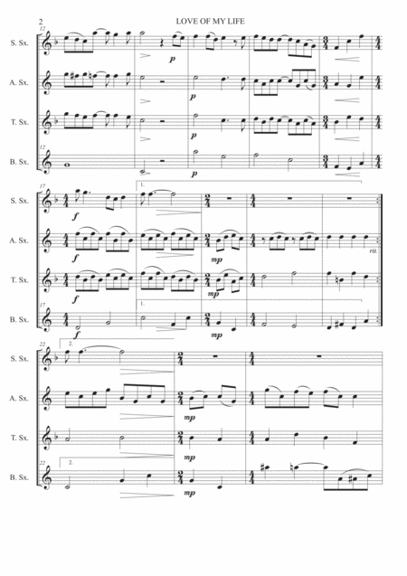 Love Of My Life Saxophone Quartet Page 2