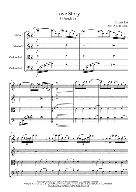 Love Story Francis Lai For String Quartet Full Score And Parts Page 2