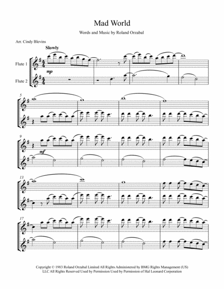 Mad World Arranged For Flute Duet Page 2