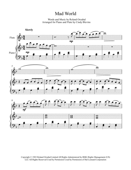 Mad World Arranged For Piano And Flute Page 2