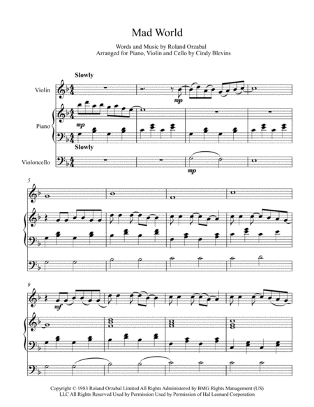 Mad World Arranged For Piano Violin And Optional Cello Page 2