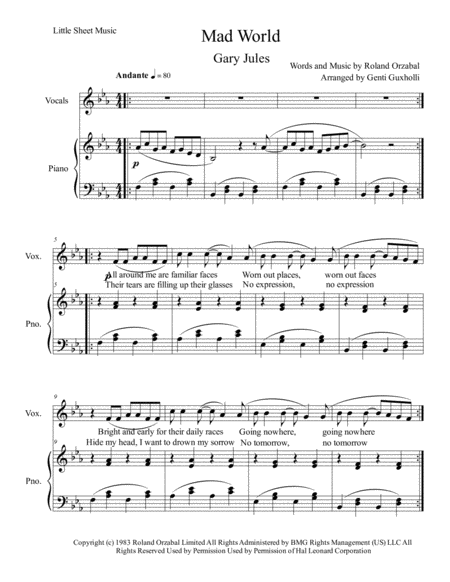 Mad World Piano Vocal Page 2